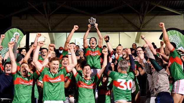 Loughmore/Castleiney captain Noel McGrath lifts the cup with his team after his side's victory in the Tipperary County Senior Club Hurling Championship Final Replay match between Thurles Sarsfields and Loughmore/Castleiney at Semple Stadium in Thurles, Tipperary. 