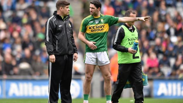Kerry manager Eamonn Fitzmaurice and Bryan Sheehan before the Allianz Football League Final at Croke Park.