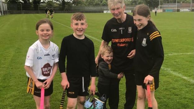 Christy Guiney pictured with supporters after playing for Round Towers at the age of 68. 