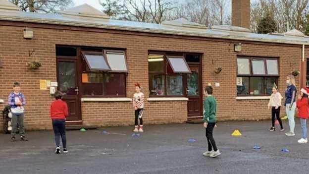 Maria Bergin pictured coaching in Scoil Oilibhéir Gaelscoil. 