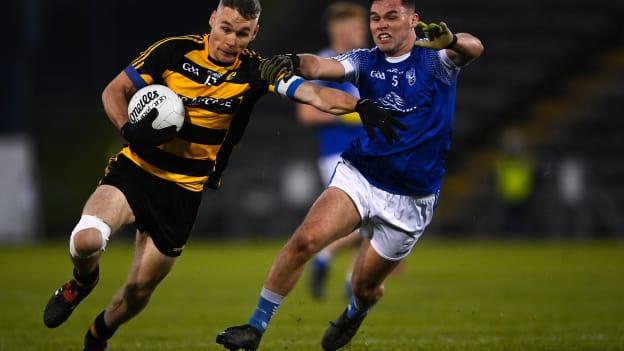 Adrian Smith, Crosserlough, and Shane Duffy, Kinsgcourt, during the Cavan SFC Final at Kingspan Breffni.