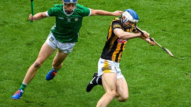 Huw Lawlor, Kilkenny, and David Reidy, Limerick, in All-Ireland SHC Final action at Croke Park. Photo by Daire Brennan/Sportsfile