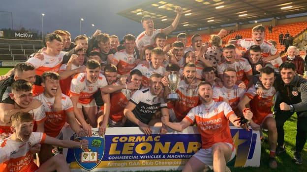 Clann Eireann players celebrating at the Athletic Grounds.