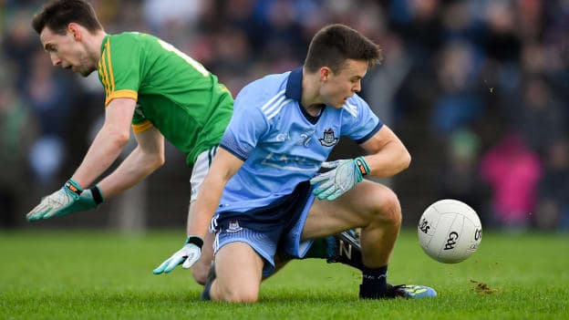 Eoin Murchan of Dublin in action against Bryan McMahon of Meath during the Seán Cox Fundraising match between Meath and Dublin at Páirc Tailteann in Navan, Co Meath. 