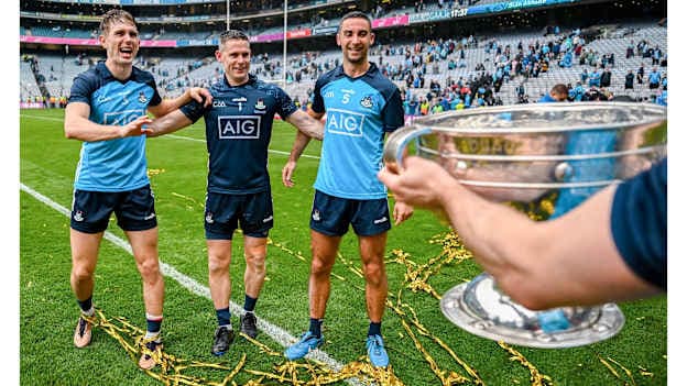 The Three Niners. With a haul of 27 Celtic Crosses, equally divided, Michael Fitzsimons, Stephen Cluxton and James McCarthy have set a new record by becoming the first players in the history of football to win nine All-Ireland medals. With Sam on their side – they’ve never lost an All-Ireland senior final – they can ride off into the sunset whenever they choose. Photo by Brendan Moran/Sportsfile. 