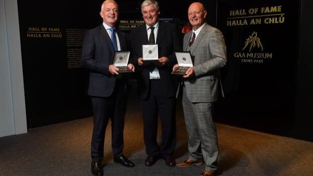 In attendance, from left, are former hurlers Nicky English of Tipperary, Conor Hayes of Galway and Terence ‘Sambo’ McNaughton of Antrim at the GAA Museum where they were inducted into the GAA Museum Hall of Fame.