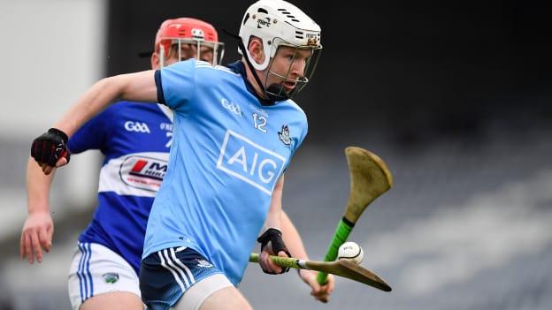 Fintan McGibb, Dublin, and Eric Killeen, Laois, during the Bord Na Mona Walsh Cup encounter at O'Moore Park.