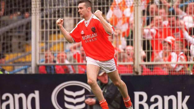 Oisín McConville celebrates after scoring a goal in the 2002 All-Ireland senior football final. 