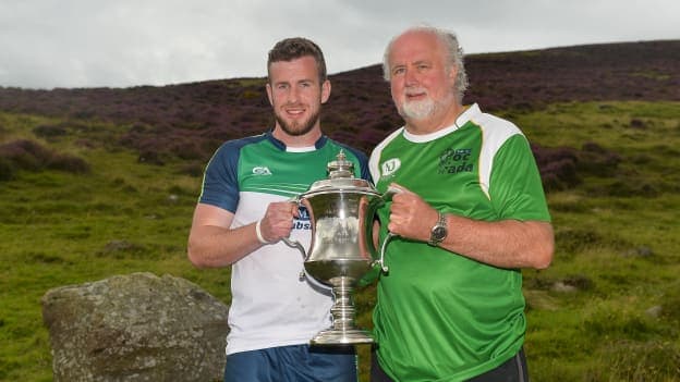 Tadhg Haran and sponsor Martin Donnelly pictured with the Corn Setanta.