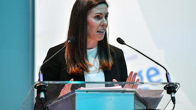 Annmarie Earley, daughter of the late Dermot Earley, speaking during the Dermot Earley Youth Leadership Recognition Evening