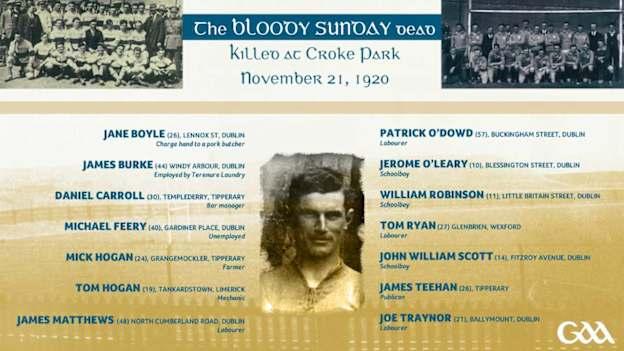 14 innocent people were killed at Croke Park on November 21, 1920, by the Crown Forces. 