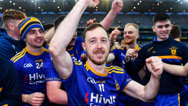 Steelstown captain Neil Forester, 11, celebrates after his side's victory in the AIB GAA Football All-Ireland Intermediate Club Championship Final match between Trim, Meath, and Steelstown Brian Óg's, Derry, at Croke Park in Dublin. 