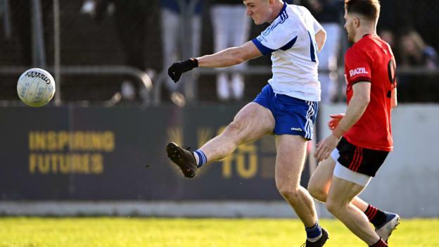 Alex Beirne, Naas, and Tony Archbold, Celbridge, in Kildare SFC Final action at Netwatch Cullen Park. Photo by Piaras Ó Mídheach/Sportsfile