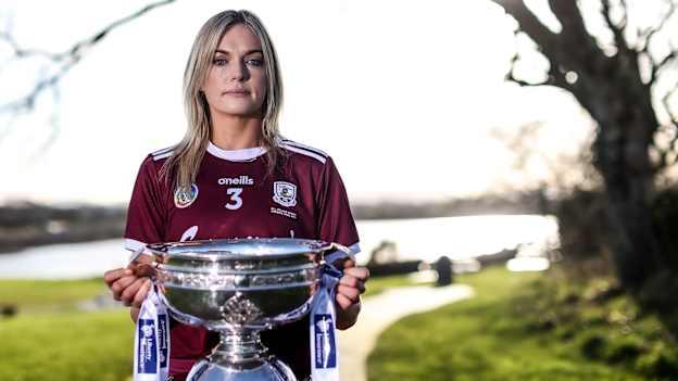Galway captain Sarah Dervan pictured with the O'Duffy Cup.