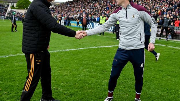Brian Cody and Henry Shefflin shake hands after a thrilling Leinster SHC encounter at Pearse Stadium.