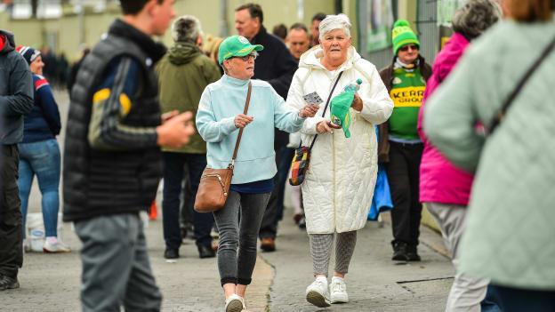 Supporters arrive for the 2022 GAA Hurling All-Ireland Senior Championship Preliminary Quarter-Final match between Kerry and Wexford at Austin Stack Park in Tralee, Kerry. 