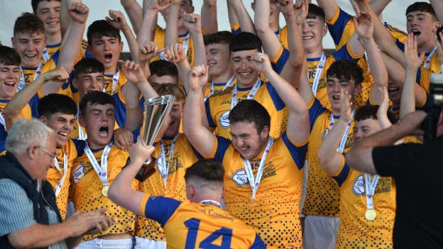 Roscommon captain Adam Donnelly lifts the Jerome O'Leary cup after victory over Limerick Sarsfields in the 2019 Celtic Challenge. 