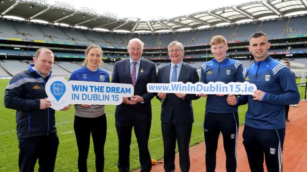 Pictured at Cavan GAA's Win The Dream in Dublin 15 Fundraiser for the Cavan GAA Polo Grounds Centre of Excellence are Mickey Graham, Andrea O'Reilly, John Horan (Uachtarán Cumann Lúthchleas Gael), Gerry Brady (Cavan GAA Chairman), Diarmaid Carney, and Ray Galligan