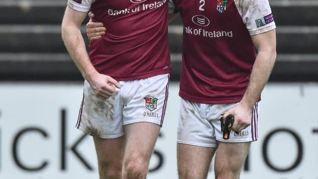 Adam Gallagher and Stephen Brennan following a Connacht FBD League encounter between NUIG and Mayo in 2017.