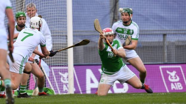 Ballyhale Shamrocks goalkeeper Dean Mason makes a save late on during the 2019 AIB GAA Hurling All-Ireland Senior Club Championship Final match between Ballyhale Shamrocks and St Thomas' at Croke Park in Dublin.