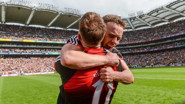 Andy Moran and Aidan O Shea celebrate at Croke Park.
