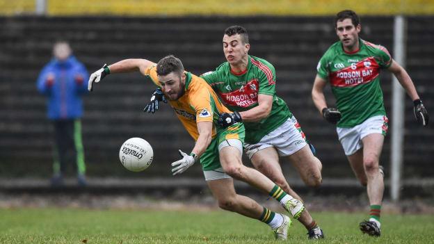 Micheal Lundy and Darragh Sheehy collide during the 2016 AIB Connacht SFC Club Final.