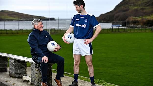 The Allianz Football League was officially launched today. This is the 30th season that Allianz has sponsored the competition, making it one of the longest sponsorships in Irish sport. Pictured at the launch in Kilcar GAA Club is Donegal footballer Ryan McHugh and his father and former Donegal footballer Martin McHugh who played in the first year of the Allianz sponsorship.