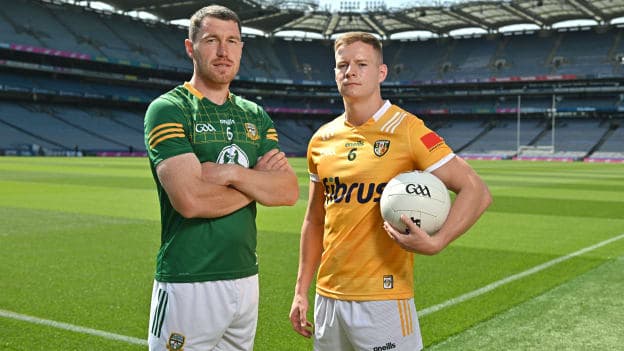 Padraic Harnan, Meath, and Peter Healy, Antrim, pictured at Croke Park. Photo by Sam Barnes/Sportsfile