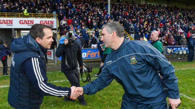 Davy Fitzgerald and Liam Sheedy shake hands following Sunday's Allianz Hurling League clash at Innovate Wexford Park.