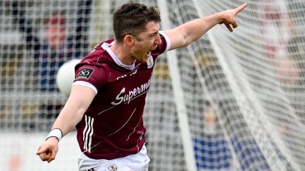 Galway's Johnny Heaney celebrates after scoring a goal at Pearse Stadium. Photo by Seb Daly/Sportsfile