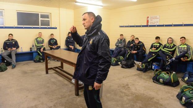 Andy McEntee talks to the Meath panel at Kingspan Breffni last Saturday.
