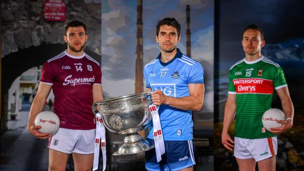 In attendance at SuperValu GAA Sponsorship Launch 2019 at D-Light Studios in Dublin were, from left, Damien Comer of Galway, Bernard Brogan of Dublin, with the Sam Maguire Cup, and Andy Moran of Mayo. 