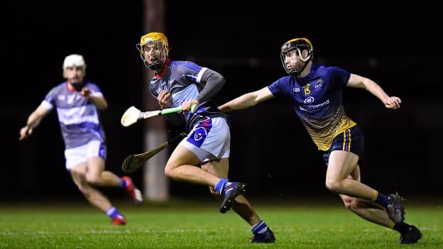 Jack Prendergast, WIT, and James Bergin, DCU, in Electric Ireland Fitzgibbon Cup action.