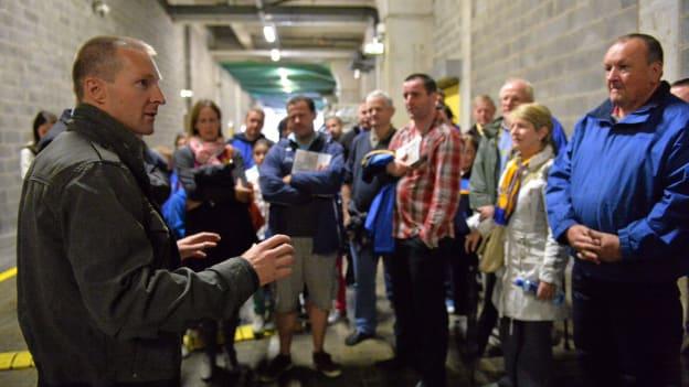 Jamesie O'Connor speaking at a Bord Gais Energy Legends Tour at Croke Park in 2013.