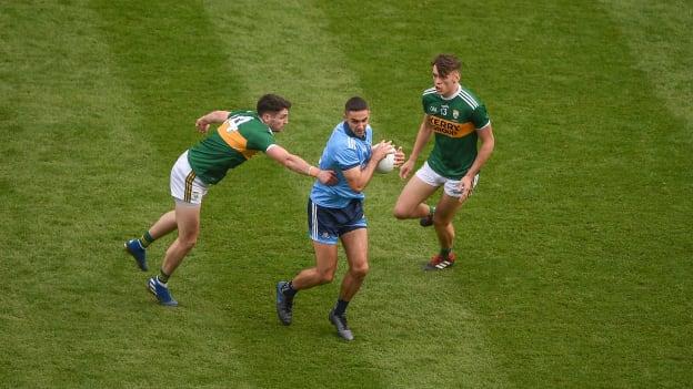 Dublin's James McCarthy, and Kerry duo Paul Geaney and David Clifford, in action during the 2019 All-Ireland SFC Final at Croke Park. Photo by Daire Brennan/Sportsfile