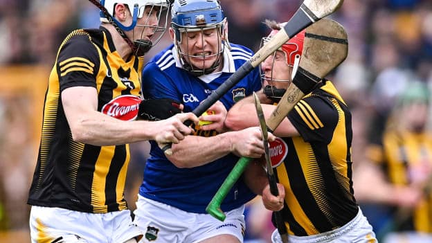 Alan Tynan of Tipperary in action against Huw Lawlor, left, and Cillian Buckley of Kilkenny during the Allianz Hurling League Division 1 Group B match between Kilkenny and Tipperary at UPMC Nowlan Park in Kilkenny. 