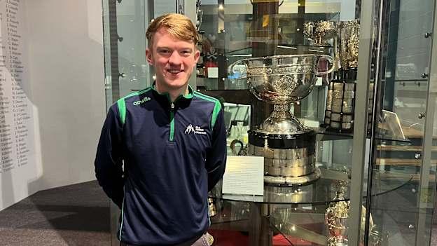 GAA Museum tour Guide, Sean O'Sullivan, pictured with the Sam Maguire Cup in the GAA Museum in Croke Park. 