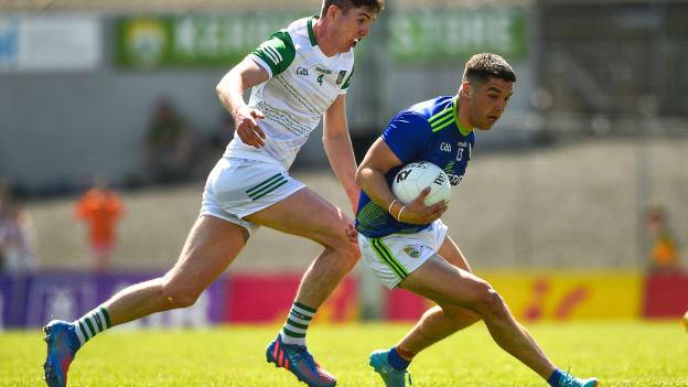 Tony Brosnan of Kerry in action against Michael Donovan of Limerick during the Munster GAA Football Senior Championship Final match between Kerry and Limerick at Fitzgerald Stadium in Killarney.