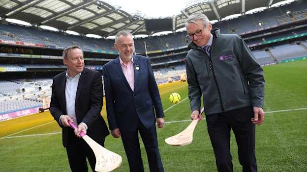 Left to right, Dominic White, Country Manger, Ireland, Visa, Uachtarán CLG, Larry McCarthy, and Hubert O'Donoghue, General Manager AIB Merchant Services.