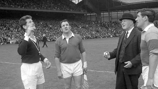 Left to right, Jimmy Hatton (referee), Paddy Barry (Cork captain) and Michael Collins (Wexford captain) pictured ahead of the All-Ireland Senior hurling final in Croke Park, September 6, 1970 
