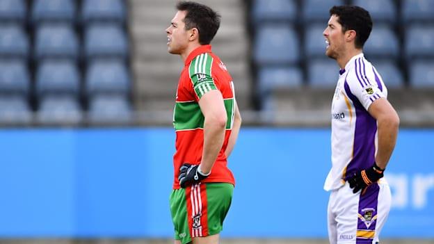 Dean Rock, Ballymun Kickhams, and Rory O'Carroll, Kilmacud Crokes, during Saturday's Dublin SFC clash at Parnell Park.