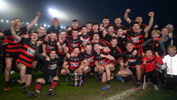 Ballygunner players celebrate with the cup after the AIB Munster Hurling Senior Club Championship Final match between Ballygunner and Kilmallock at Páirc Uí Chaoimh in Cork.