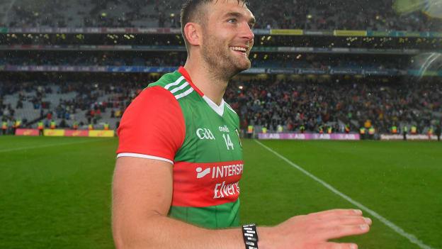 Aidan O'Shea of Mayo after his side's victory in the GAA Football All-Ireland Senior Championship semi-final match between Dublin and Mayo at Croke Park in Dublin. 