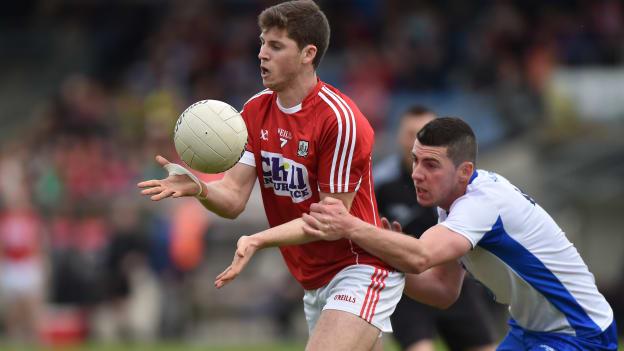 Kevin Crowley, Cork, and Paul Whyte, Waterford, during the Munster SFC Quarter-Final at Fraher Field.