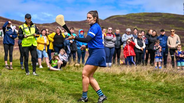 Molly Lynch of Cork competing in the Senior Camogie event during the 2023 M. Donnelly GAA All-Ireland Poc Fada Finals at Annaverna Mountain in the Cooley Peninsula, Ravensdale, Louth. Photo by Piaras Ó Mídheach/Sportsfile.