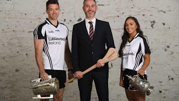 Managing Director for Littlewoods Ireland Rossa Butler is pictured with Tipperary's Paudie Maher and Cork’s Amy O’Connor at the announcement that Littlewoods Ireland will renew its sponsorship of the All-Ireland Senior Hurling Championship, the Littlewoods Ireland Camogie Leagues and the GAA Go Games Provincial Days for three years until 2022. 