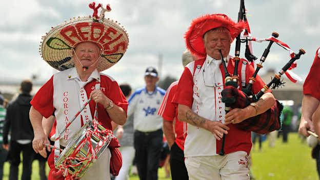 Cork supporters Timmy 'Jonty' O'Leary and Pa 'The Piper' O'Leary pictured before the 2012 All-Ireland SHC Quarter-Final between Cork and Waterford in Semple Stadium. 
