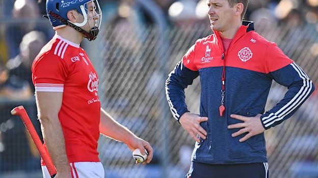 Éire Óg Ennis manager Matt Shannon with Shane O'Donnell before the Clare County Senior Club Hurling Championship Final match between Ballyea and Éire Óg Ennis at Cusack Park in Ennis, Clare. 