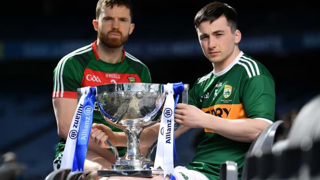 Chris Barrett, Mayo, and Paul Murphy, Kerry, pictured ahead of the Allianz Football League Division One Final.
