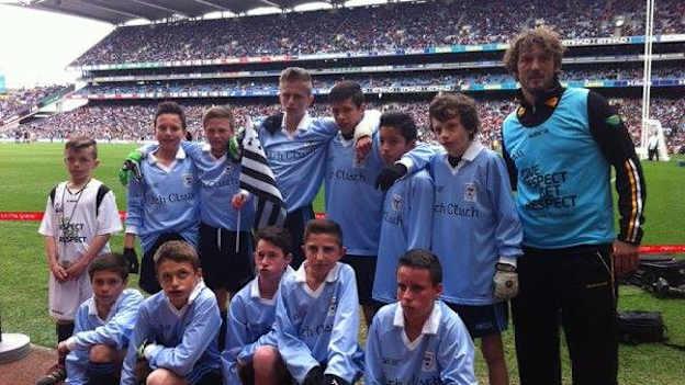 The US Liffré Footballers from Brittany pictured after playing in Croke Park before the 2016 Allianz Football League Final where they defeated Kerry club Currow in an exhibition match.  